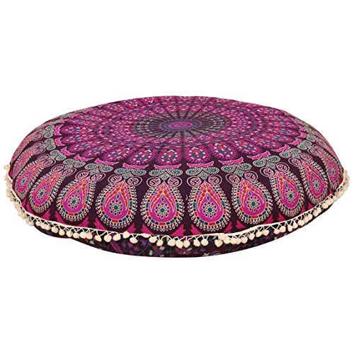 GANESHAM Bodenkissen, indisches Boho-Mandala, Boho-Deko, Tierbett, , Meditationskissenbezug, 32 x 32 cm