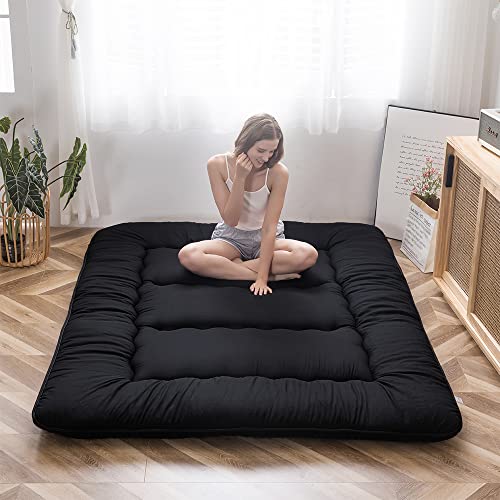 MAXYOYO Klappmatratze Futon Matratze Bodenmatratze Gepolsterte Japanische Tatami Gesteppte Bett, Dicke Faltmatratze Schlafmatte Rollmatratze Bodenliege Gästematratze (Schwarz, 150x200 cm)