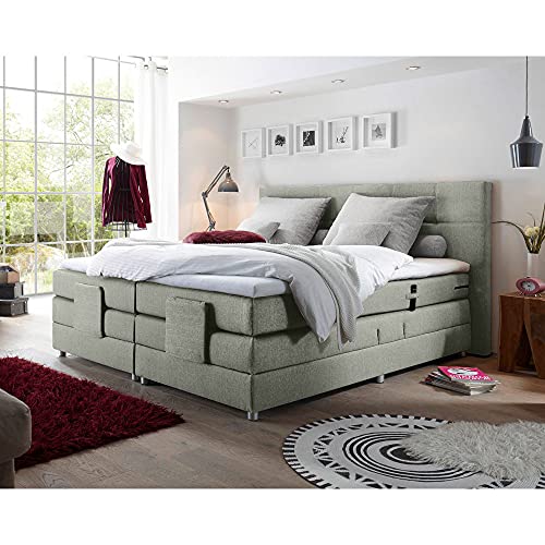 Boxspringbett Hotelbett Doppelbett in Silber, Komfort Topper, 180x200 cm, H2-H3, elektrisch verstellbar, Taschenfederkern-Matratze
