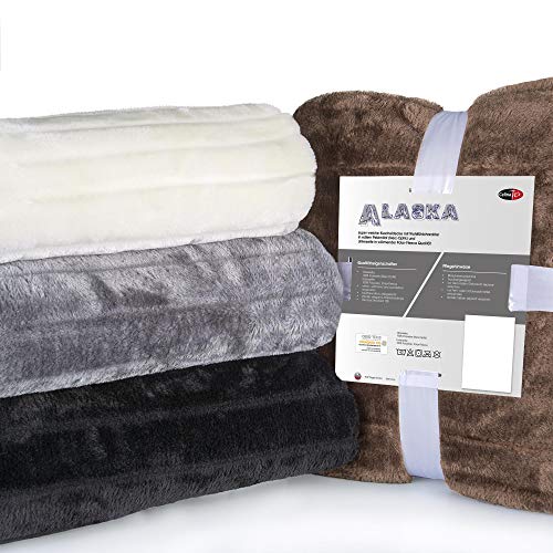 CelinaTex Kuscheldecke 150 x 200 cm grau Sofadecke Tagesdecke Wohndecke Fellimitat Webpelz Nerz Optik Fleece Oeko-TEX Alaska