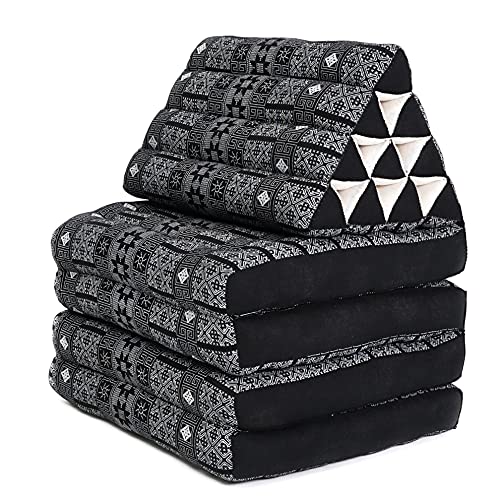 Leewadee - Bequeme Japanische Bodenmatratze - Thai Bodenliege mit Dreieckskissen - Futon Klappmatte - Thai Massagematte, XL Extra Lang, 225 x 50 cm, Schwarz