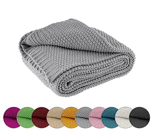 wometo Kuscheldecke Strick 140x190 grau - Strickdecke oekoTex warme weiche Decke mit edlem und schlichten Strickmuster