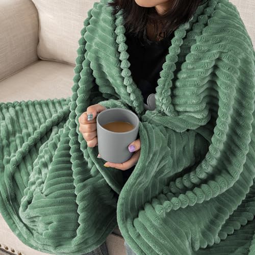 EMEMA Kuscheldecke Fleecedecke Flanell Decke Einfarbig Wohndecken Couchdecke Flauschig Überwurf Mikrofaser Tagesdecke Sofadecke Blanket Für Bett Sofa Schlafzimmer 170x210 cm Matcha Grün