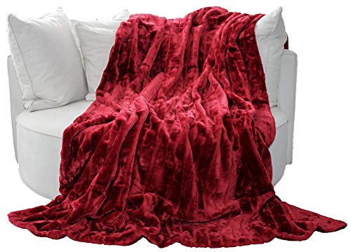 Brandsseller Felldecke 180 x 220 cm Hochwertige Kuscheldecke Sofa Decke Wohndecke Tagesdecke Flauschiges Kunstfell Rot
