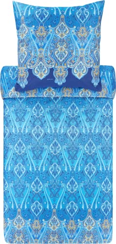 Bassetti RAGUSA Bettwäsche + 1 Kissenhülle aus 100% Baumwollsatin in der Farbe Blau B1, Maße: 155x220 + 1 K 80x80 cm - 9321858