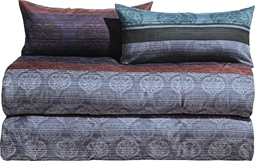 Erwin Müller Bettwäsche, Bettgarnitur 4-TLG. Sparpaket Mako-Satin Ornamente grau-blau Größe 135x200 cm (40x80 cm) - feinste Baumwolle, angenehmes Schlafklima, mit praktischem Reißverschluss