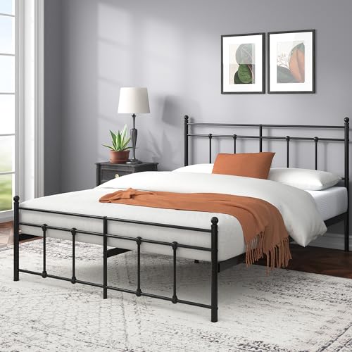 Zinus Nicholas Metall-Bett mit Kopfteil und Fußteil, 160 x 200 cm, 31 cm hoch, Stahl-Matratzen-Plattform, einfache Montage