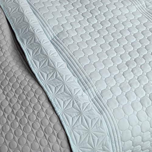 HOMELEVEL Tagesdecke Bett & Sofaüberwurf Bettüberwurf Sofa Tages Decken Betthusse XXL Decke Überwurf (170cm x 220cm, Mint/Grau gemustert)