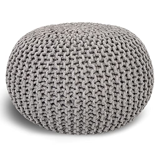 casamia Pouf Ø 55 o. 45 cm Sitzpouf Strickhocker Sitzpouf Bodenkissen nachhaltig Grobstrick Optik Größe ø 55 cm, Farbe hellgrau