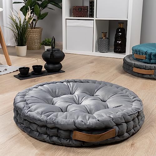 Paco Home Bodenkissen Boden Kissen Sitzkissen versch. Farben Innen Auflage Weich Dekorativ Rund Uni Yoga Meditation, Farbe:Anthrazit, Größe:60x60x8cm