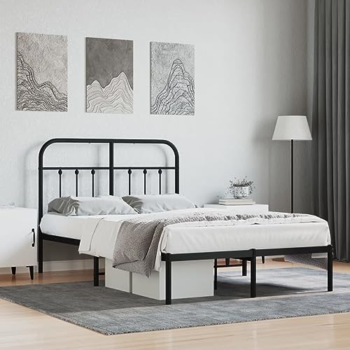 Homgoday Bettgestell mit Kopfteil Bettrahmen Jugendbett Doppelbett Einzelbett Gästebett Bettgestell für Schlafzimmer, Gästezimmer Metall Schwarz 120x190 cm