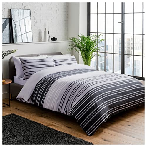 Sleepdown Textured Stripe Black/White Double, Baumwolle, Schwarz Grau, Einzelbett