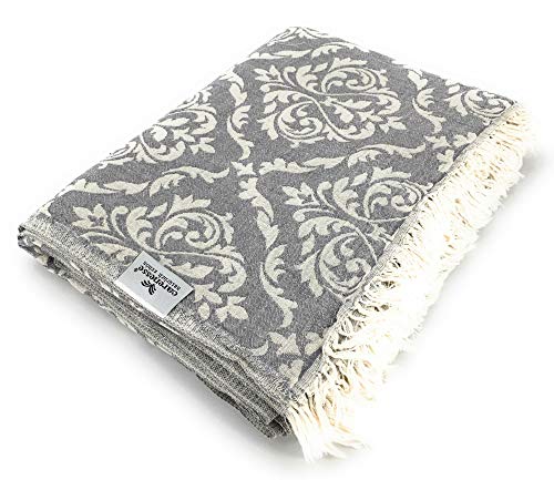 Carenesse Jacquard Tagesdecke Single Size Barock 150 x 200 cm grau I Edle & zarte Wendedecke aus 100% Baumwolle mit hochwertiger Webung I Überwurf für Bett & Sofa I Wohndecke dünn & leicht