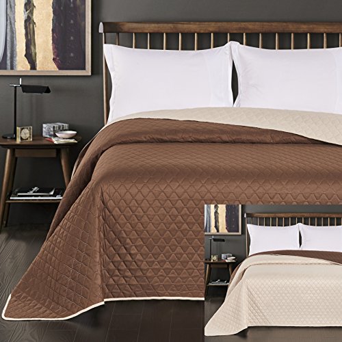 DecoKing Tagesdecke zweiseitig Bettüberwurf doppelseitig pflegeleicht Axel, Polyester, creme braun, 240x260