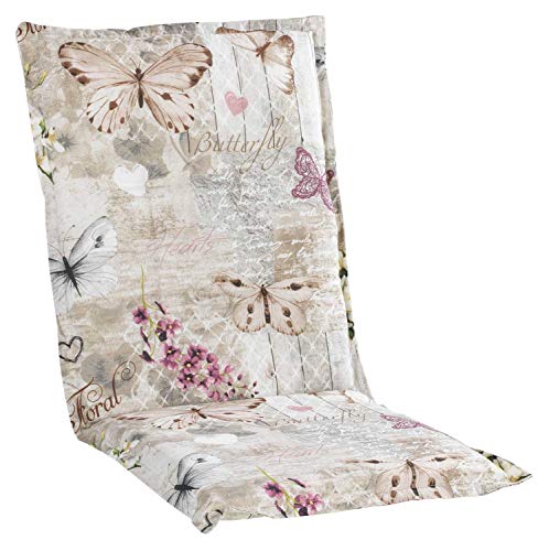 Gartenstuhlauflagen Mittellehner - 110 x 50 cm - Beige - Baumwolle - Polyester - Schmetterlingsmotiv - Sesselauflage Sitzpolster Stuhlauflage