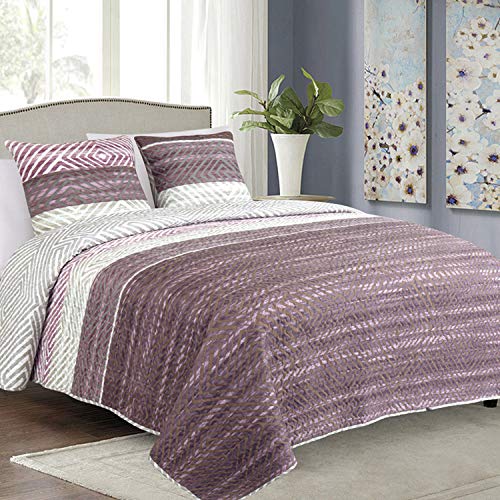 Euromat Tagesdecke Steppdecke Bettüberwurf Gesteppte Tagesdecke mit 2 Kissenbezüge 40x40 cm- (Violett Lila Grau- SY-1745, 180x220 cm)