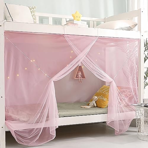 Eimilaly 8 Ecke Bett Baldachin Vorhänge für Mädchen Jungen Bett Dekor, Bett Baldachin für Schlafsaal, Hochbett, 1-1.8M Bett oder Outdoor-Camping, Passend für 1M Bett/Einzeltür Pink