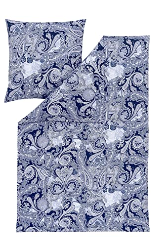 Estella Flanell-Bettwäsche Samt & Seide Arkadius 5428, 155x220 cm + 80x80 cm, Fb. 606 Indigo