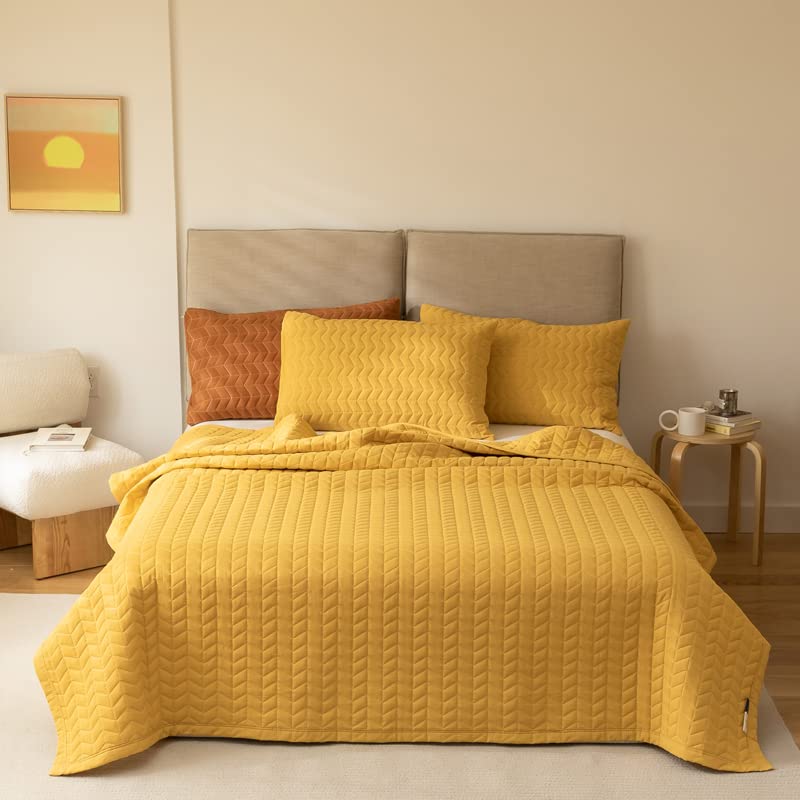 Lunoroey Tagesdecke für King-Size-Betten, Gelb, weiche Mikrofaser, leicht, gesteppt, für alle Jahreszeiten, Bettwäsche-Set (1 Steppdecke, 2 Kissenbezüge)