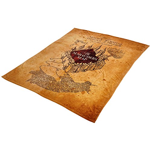 Elbenwald Harry Potter Flauschdecke mit der Karte des Rumtreibers Motiv Unisex 180 x 220 cm aus ÖkoTex100 Polyester beige