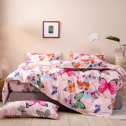 Nayoroom Bettwäsche Schmetterling 140x200 Rosa 2 teilig Microfaser Bettbezug Bunt Butterfly Mädchen Teenager Bettwäsche Set und Kissenbezug 70x90 cm Reißverschluss