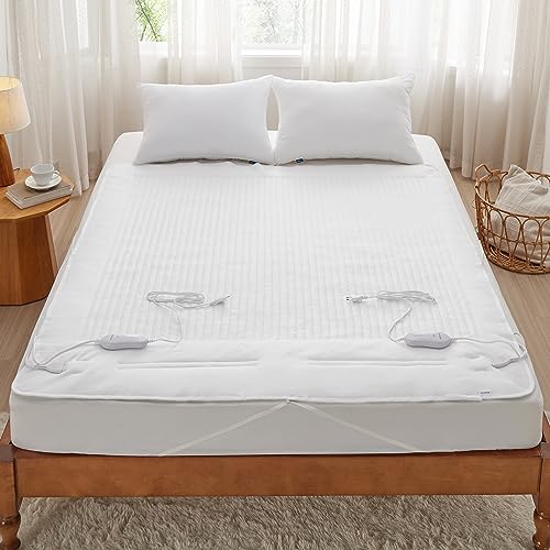 Bedsure Polar Fleece Wärmeunterbett 140 x 160 cm, 4 Temperatursstufen mit Überhitzungsschutz Doppeltsteuerung, 10 Std. Abschaltautomatik waschbare Matratzenheizung, Weiß