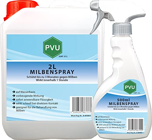 Pvu Milbenspray 2,5 Liter - Langzeitwirkung auf Matratzen gegen Milben & Hausstaubmilben Innen und Außen auf Wasserbasis