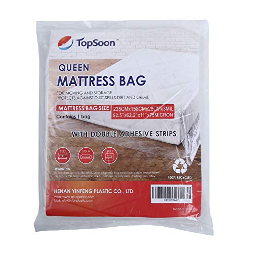 Topsoon Queen Size Hochleistungs-Matratzentasche mit doppelten Klebestreifen 92,5 'x11 x62,2 Dicke 75 Mikron für die Lagerung und Bewegung von Matratzen