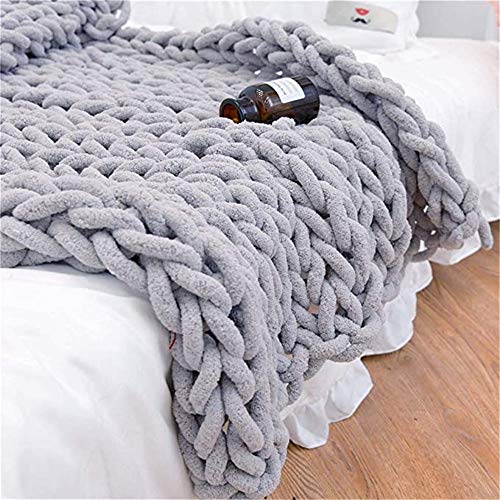 Nicole Knupfer Decke Grob Gestrickte Kuscheldecke Grobstrick Wolldecke Tagesdecke Strickdecke Überwurf Zuhause Dekor Geschenk (Hellgrau,50 * 50cm)