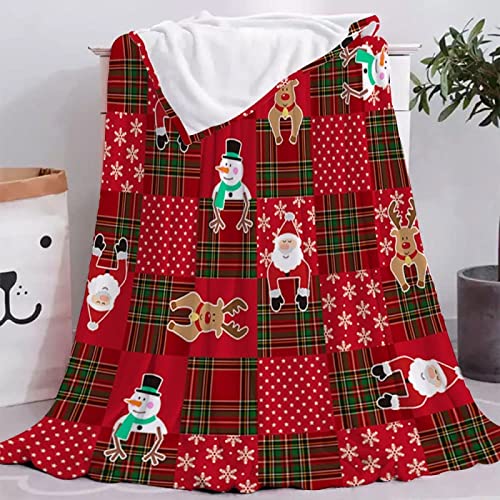 Kuscheldecke 180x200 Weihnachtliche Themen, Flanell Fleecedecke Weiche und Warme Decke 3D Rot Kariert, als Sofadecke Wohndecke Tagesdecke Wolldecken, für Kinder Erwachsene