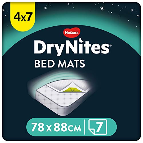 DryNites Bed Mats, Saugfähige Einweg-Betteinlagen (88 x 78 cm), Für Mädchen und Jungen ab 12 Monaten, 28 Unterlagen (4 x 7 Einheiten) | 28 Stück (4er Pack)