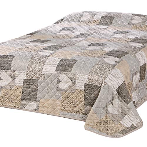 Delindo Lifestyle Tagesdecke Bettüberwurf Herzen für Doppelbett, Patchwork braun, 220x240 cm