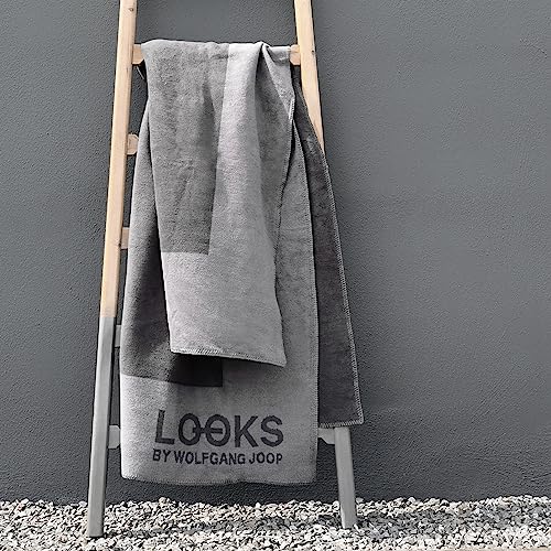 LOOKS BY WOLFGANG JOOP Luxus Decke 150x200 cm - Made in Germany, Baumwollmix weich, warm & waschbar, Kuscheldecke grau hellgrau