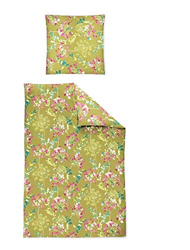 Irisette Bettwäsche Interlock-Jersey grün-rosa Größe 135x200 cm (80x80 cm)