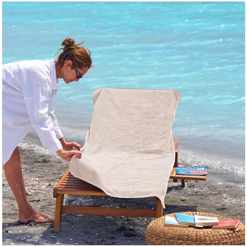 CalmyBEACH Frottee Schonbezug für Gartenliegen - 200x75cm Bezug 100% Baumwolle Sonnenliege Auflage Strandliege Strandliegenauflage Liegenauflage (Beige)