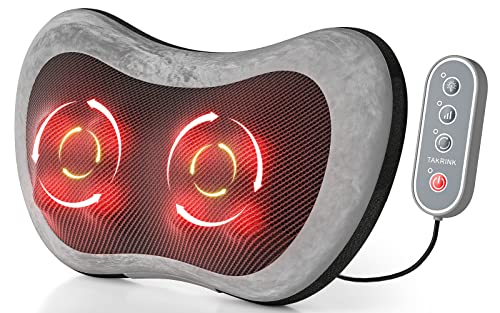 TAKRINK Massagekissen Shiatsu-Massagegerät mit Wärmefunktion Rückenmassagegerät mit 8 Knoten und 3 Speed Rücken-Nacken-Massagekissen mit Fernbedienung 1,8 m Stromkabel