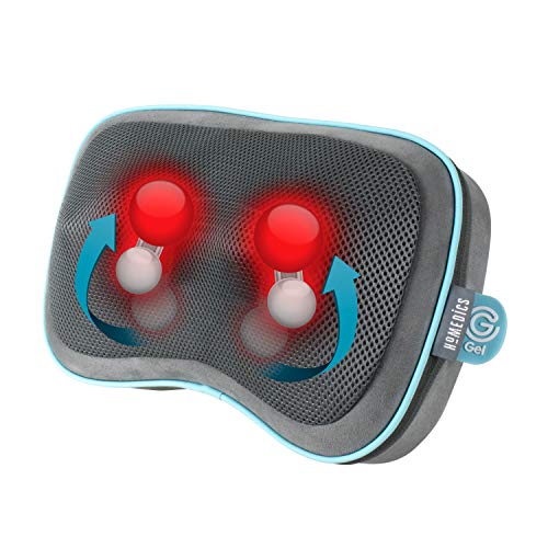 HoMedics Gel Shiatsu Wärme-Reisekissen, Massagekissen für Beine, Lendenwirbelsäule, Schultern und Nacken, wiederaufladbar, Reisegröße mit integrierten Bedienelementen, inklusive Reisetasche, grau