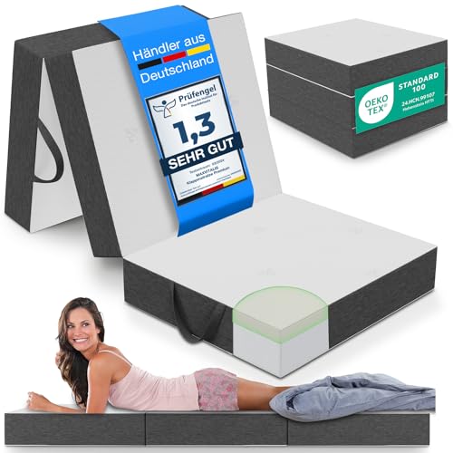 maxVitalis Premium Visco Klappmatratze 90x200 cm, extra hoch 15 cm, Gästematratze klappbar, Faltmatratze, Faltbare Matratze, Bandscheibenwürfel, Reisematratze, Gästebett klappbar, Klappbett waschbar