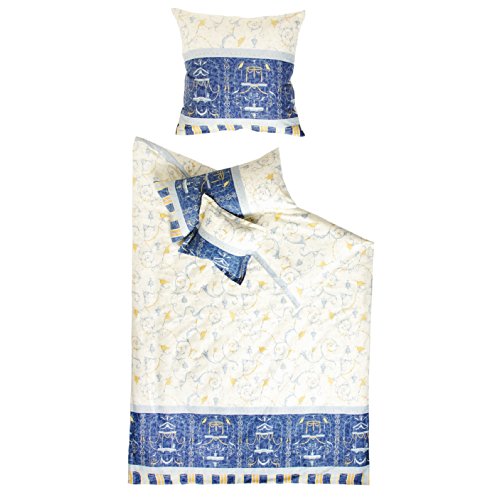 Bassetti OPLONTIS Bettwäsche + 1 Kissenhülle aus 100% Baumwollsatin in der Farbe Blau v.9, Maße: 155x220 + 1 K 80x80 cm - 9237221