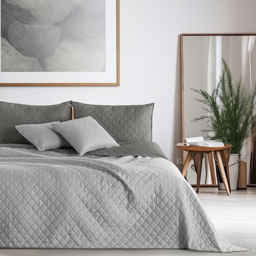 DecoKing 15209 Tagesdecke 260 x 280 stahl anthrazit grau silber Bettüberwurf zweiseitig pflegeleicht steel silver grey dimgray Axel