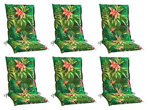 Gartenstuhlauflagen Mittellehner 6er Set - 110 x 50 cm - Grün - Dschungelmotiv - Baumwolle - Polyester - Sesselauflage Sitzpolster Stuhlauflage