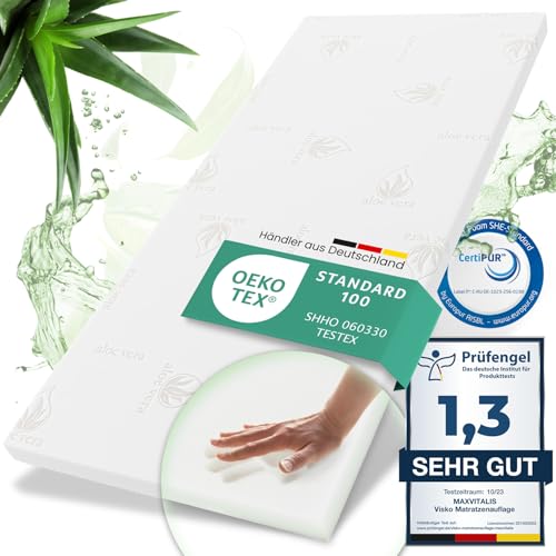 maxVitalis Viscoelastischer Matratzen Topper 90x190cm, Matratzentopper mit Memory Foam Effekt, 4 cm Höhe, Matratzenauflage für Bett und Boxspringbett, inkl. atmungsaktivem Aloe Vera Bezug