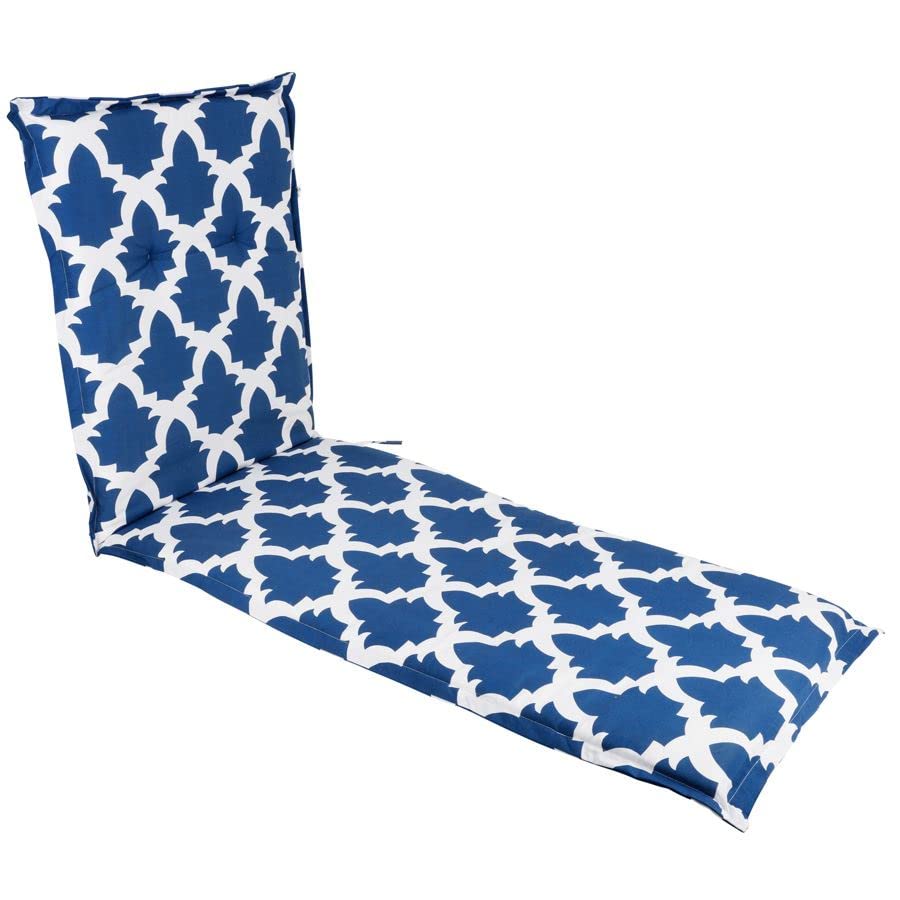 Spetebo Sonnenliegen Polsterauflage 195 x 60 cm - Sylt - Universal Kissen für Gartenliegen - Liegestuhl Auflage Deckchair Liegekissen Liegenauflage mit Lilien Muster in blau-weiß