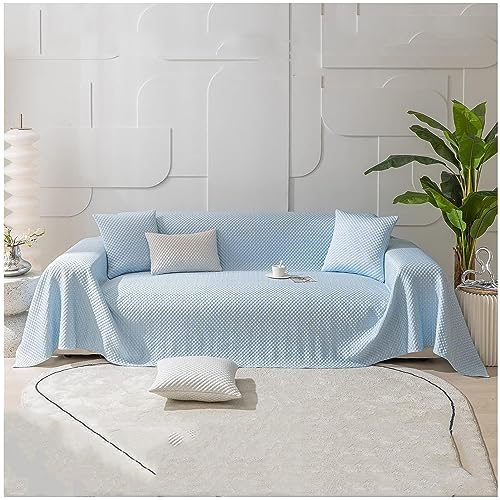 Dekorativer Sofaschutz, Überwurfdecke für Couch, Bett, cooler Stoffbezug, 210 x 380 cm, Blau