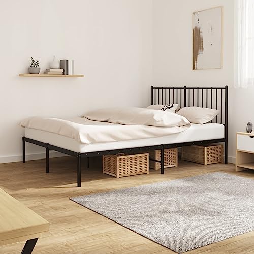 CIADAZ Bettgestell mit Kopfteil, Bett, Bed Frame, Familienbett, Bettrahmen, Bett Gestell, Bett Rahmengestell, Schlafzimmer Bett, Metall Schwarz 140x190 cm