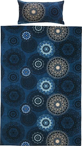 Erwin Müller Bettwäsche, Bettgarnitur, Kissenbezug Flanell Mandala - mollig warm, temperaturregulierend, mit praktischem Reißverschluss - dunkelblau Größe 200x220 cm | 2X 80x80 cm