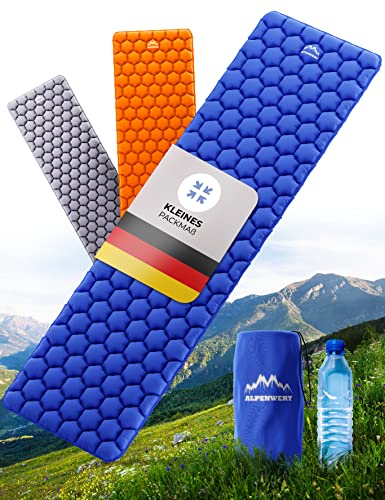 ALPENWERT ® Isomatte Outdoor [Kleines Packmaß & Ultraleicht] Luftmatratze perfekt für Camping, Wandern, Backpacking UVM. - Schlafmatte aufblasbar (Blau)