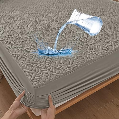 Wasserdichter Matratzenschoner 140x200cm Spannbettlaken Luxus, 3D-Muster, Super saugfähig, Atmungsaktive Matratzenbezug Wasserundurchlässiger Matratzen-Schutz Nässeschutz Spannbetttücher - Grau