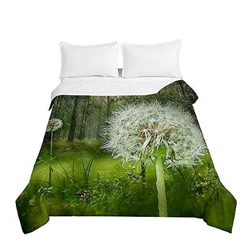 Chickw1 Tagesdecken Bettüberwurf, 3D Löwenzahn Drucken Sommer Tagesdecke mit Prägemuster Wohndecke aus Mikrofaser Bettdecke für Einzelbett Doppelbett oder Kinder (Grün,180x220cm)