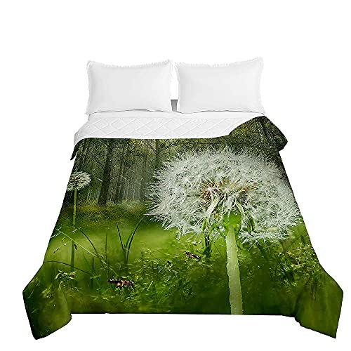 Chickwin Tagesdecken Bettüberwurf, 3D Löwenzahn Drucken Sommer Tagesdecke mit Prägemuster Wohndecke aus Mikrofaser Bettdecke für Einzelbett Doppelbett oder Kinder (Grün,180x220cm)